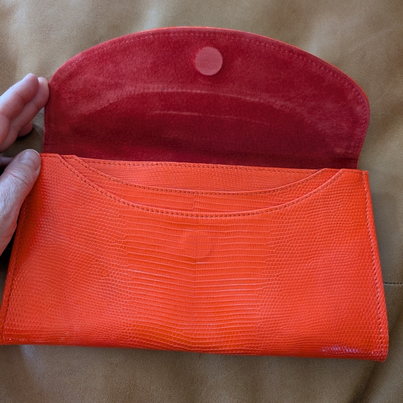 Poppy Neon Red Clutch Morgan Oakley Genuine Leather Vintage Clutch Wallet - Picture 7 of 10